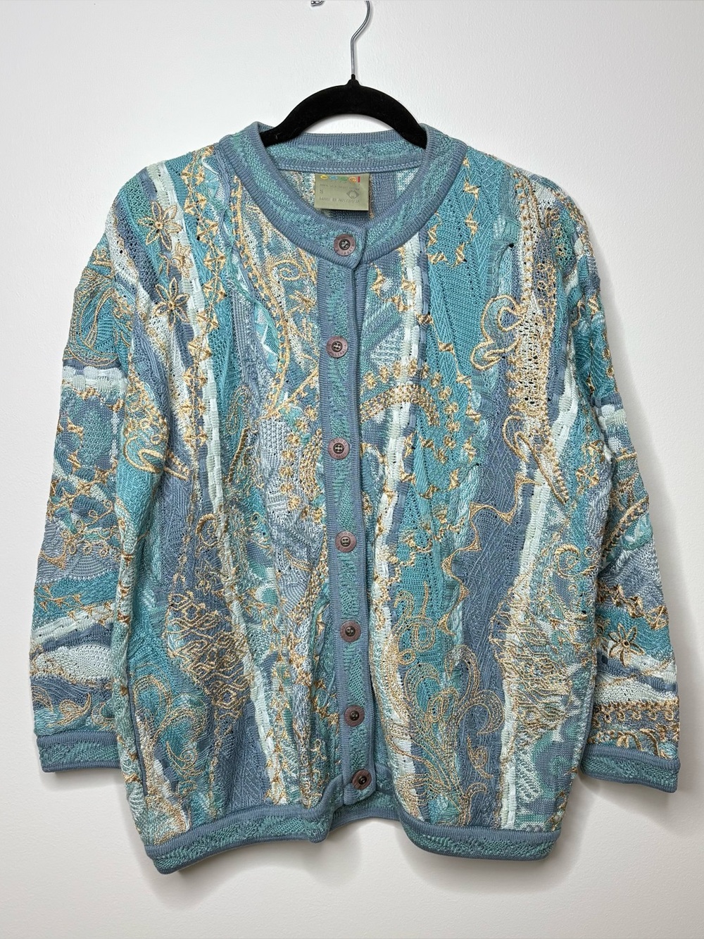 Coogi Australia Men’s Wool 3D Cardigan Sweater Grandpa Blue Rare